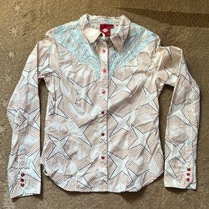 Freaking amazing Oilily button down shirt with stars and bicycle print
